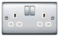 BG NPC22W Nexus Metal Double Socket 13A - White Insert - Polished Chrome (5 Pack) - westbasedirect.com