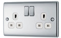 BG NPC22W Nexus Metal Double Socket 13A - White Insert - Polished Chrome (10 Pack) - westbasedirect.com