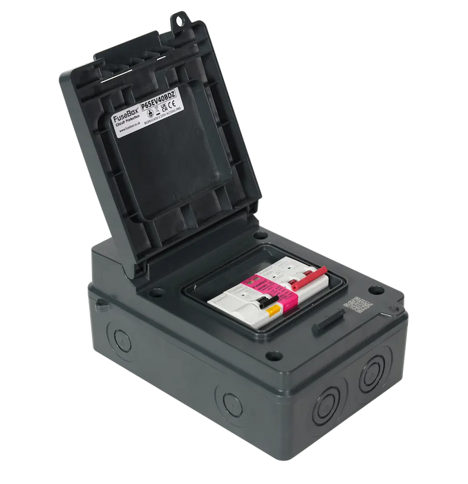 FuseBox P65EV40BDZ IP65 Plastic EV Charger Unit with 100A Main Switch, 40A Type A Bi-Directional Mini RCBO & T2 SPD