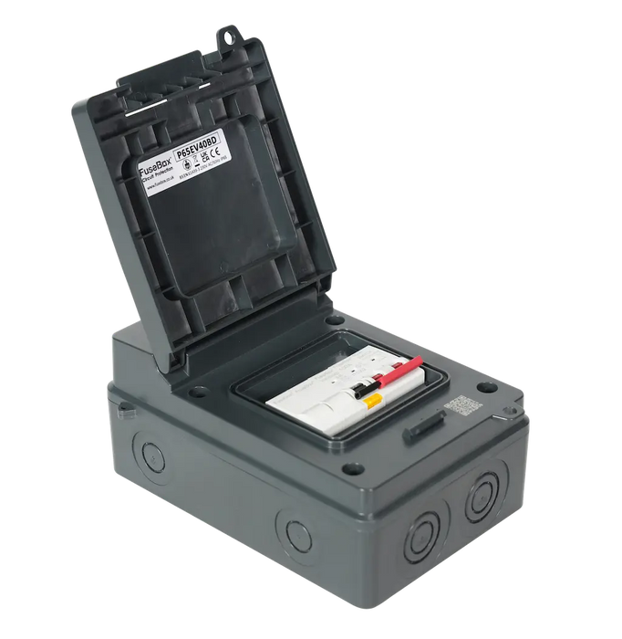 FuseBox P65EV40BD IP65 Plastic EV Charger Unit with 100A Main Switch, 40A Type A Bi-Directional Mini RCBO