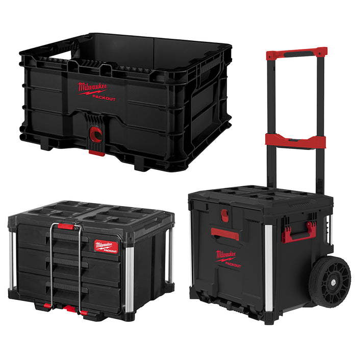 Milwaukee PACKOUT Rolling Drawer, 3 Drawer Tool Box & Crate Kit