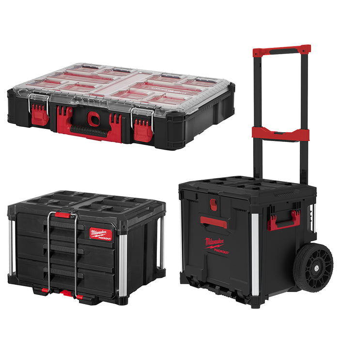 Milwaukee PACKOUT Rolling Drawer, 3 Drawer Tool Box & Organizer Kit