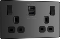 BG Evolve PCDBC22UAC22B 13A Double Switched Power Socket + USB A+C (22W) - Black Chrome (Black)