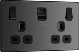 BG Evolve PCDBC22UAC45B 13A Double Switched Power Socket + USB A+C (45W) - Black Chrome (Black) - westbasedirect.com