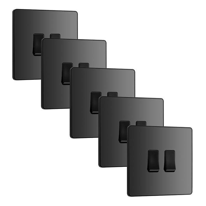 BG Evolve PCDBC42Bx5 20A 16AX 2 Way Double Light Switch - Black Chrome (Black) (5 Pack)