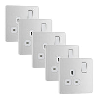 BG Evolve PCDBS21Wx5 13A Single Switched Power Socket - Brushed Steel (White) (5 Pack)