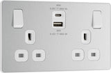 BG Evolve PCDBS22UAC45W 13A Double Switched Power Socket + USB A+C (45W) - Brushed Steel (White) - westbasedirect.com