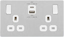 BG Evolve PCDBS22UAC45W 13A Double Switched Power Socket + USB A+C (45W) - Brushed Steel (White) - westbasedirect.com