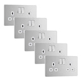 BG Evolve PCDBS22Wx5 13A Double Switched Power Socket - Brushed Steel (White) (5 Pack) - westbasedirect.com