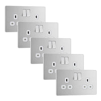 BG Evolve PCDBS22Wx5 13A Double Switched Power Socket - Brushed Steel (White) (5 Pack)