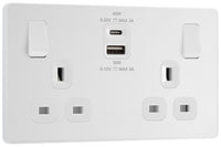 BG Evolve PCDCL22UAC45W 13A Double Switched Power Socket + USB A+C (45W) - Pearlescent White (White)