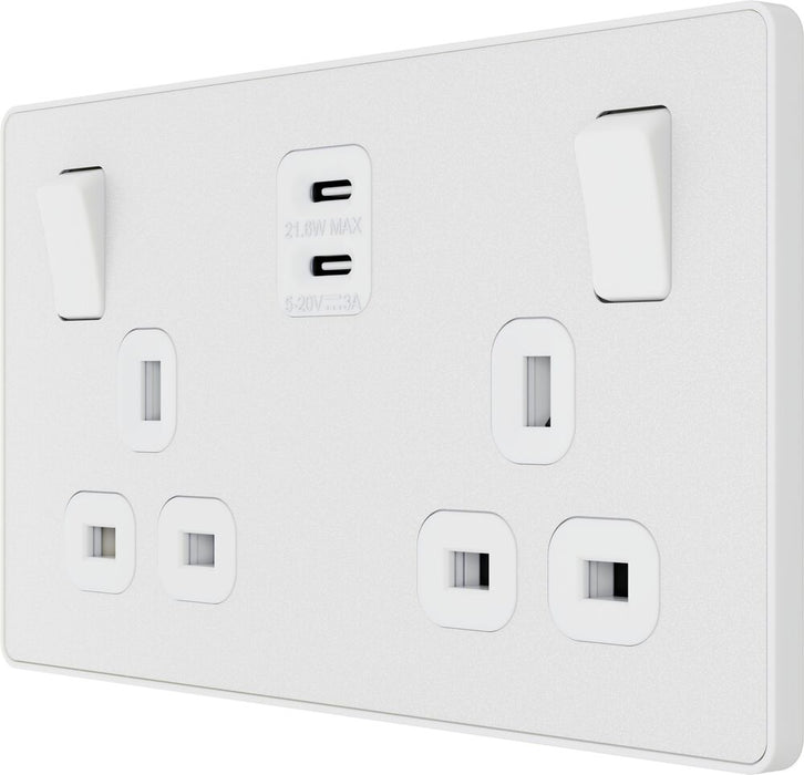 BG Evolve PCDCL22UCC22W 13A Double Switched Power Socket + 2xUSB-C (22W) - Pearlescent White (White)