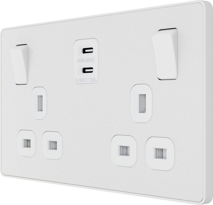 BG Evolve PCDCL22UCC45W 13A Double Switched Power Socket + 2xUSB-C (45W) - Pearlescent White (White)