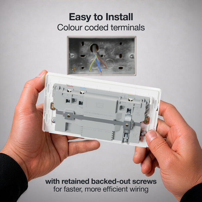 BG Evolve PCDCL22UCC45W 13A Double Switched Power Socket + 2xUSB-C (45W) - Pearlescent White (White)