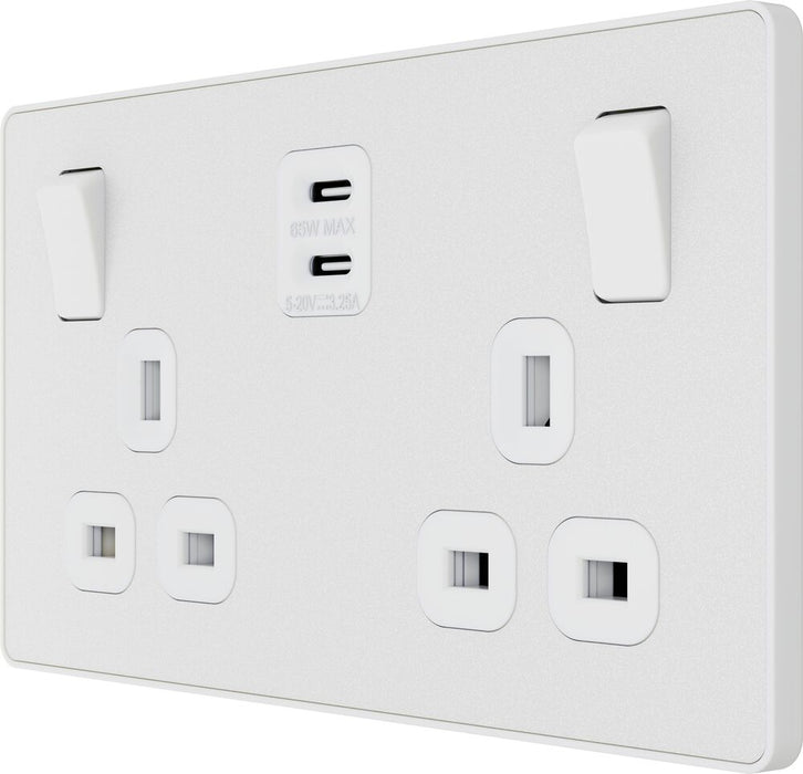 BG Evolve PCDCL22UCC65W 13A Double Switched Power Socket + 2xUSB-C (65W) - Pearlescent White (White)