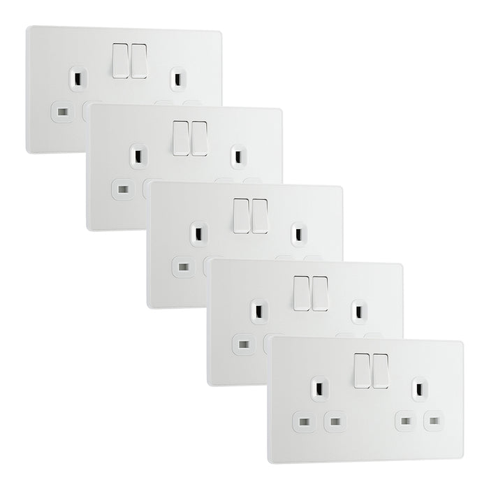 BG Evolve PCDCL22Wx5 13A Double Switched Power Socket - Pearlescent White (White) (5 Pack)