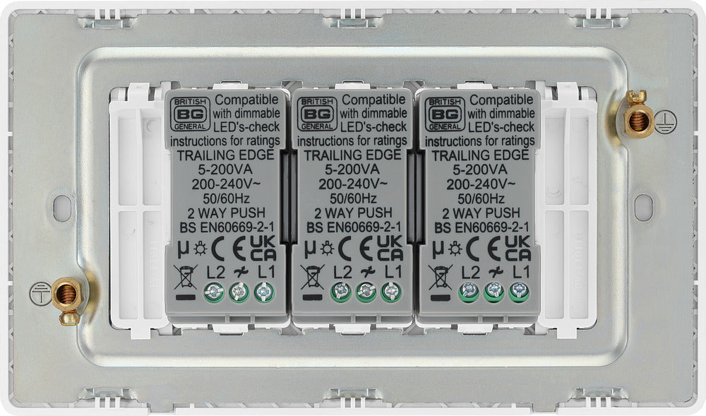 BG Evolve PCDCL83W 2-Way Trailing Edge LED 200W Triple Dimmer Switch Push On/Off - Pearlescent White (White) - westbasedirect.com