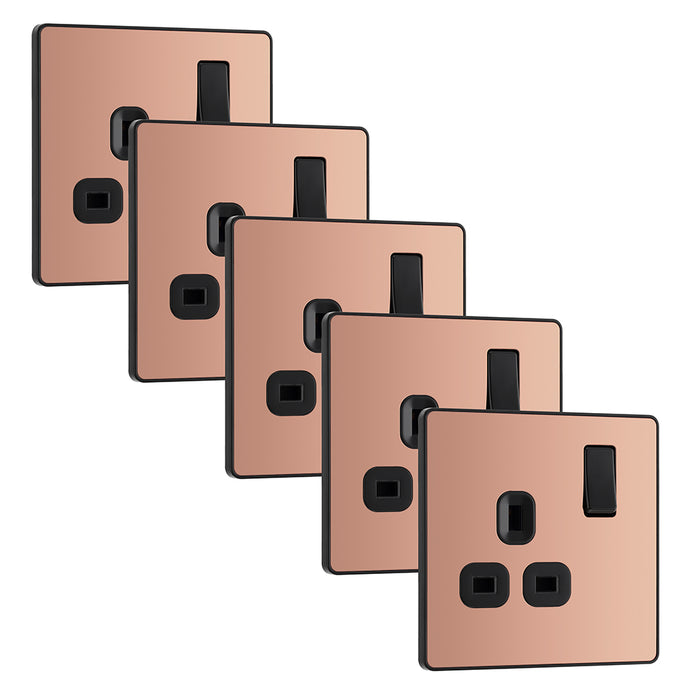 BG Evolve PCDCP21Bx5 13A Single Switched Power Socket - Polished Copper (Black) (5 Pack)