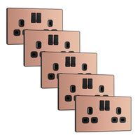 BG Evolve PCDCP22Bx5 13A Double Switched Power Socket - Polished Copper (Black) (5 Pack)