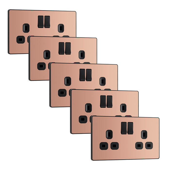 BG Evolve PCDCP22Bx5 13A Double Switched Power Socket - Polished Copper (Black) (5 Pack)