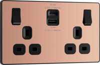 BG Evolve PCDCP22UAC22B 13A Double Switched Power Socket + USB A+C (22W) - Polished Copper (Black)