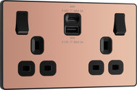 BG Evolve PCDCP22UAC45B 13A Double Switched Power Socket + USB A+C (45W) - Polished Copper (Black)