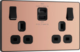 BG Evolve PCDCP22UAC45B 13A Double Switched Power Socket + USB A+C (45W) - Polished Copper (Black) - westbasedirect.com