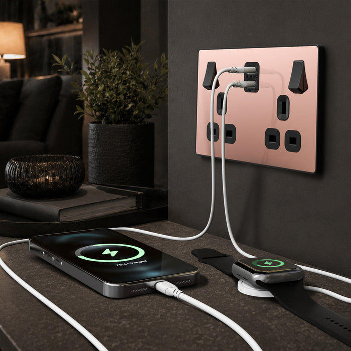 BG Evolve PCDCP22UCC22B 13A Double Switched Power Socket + 2xUSB-C (22W) - Polished Copper (Black)