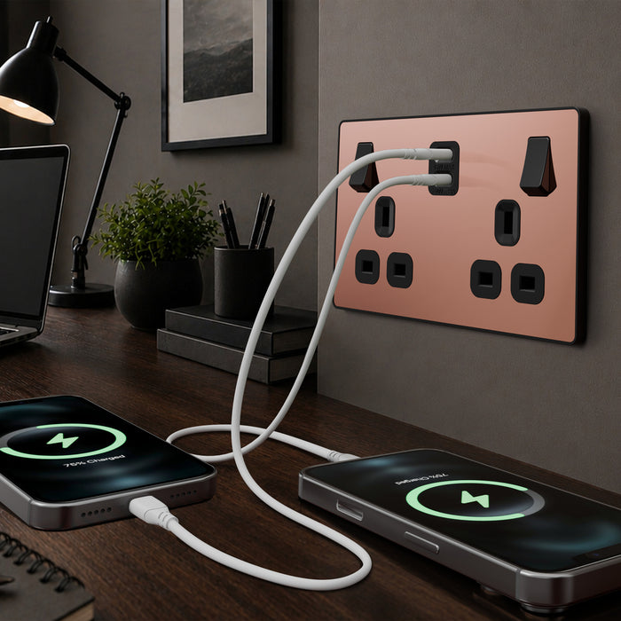BG Evolve PCDCP22UCC45B 13A Double Switched Power Socket + 2xUSB-C (45W) - Polished Copper (Black)