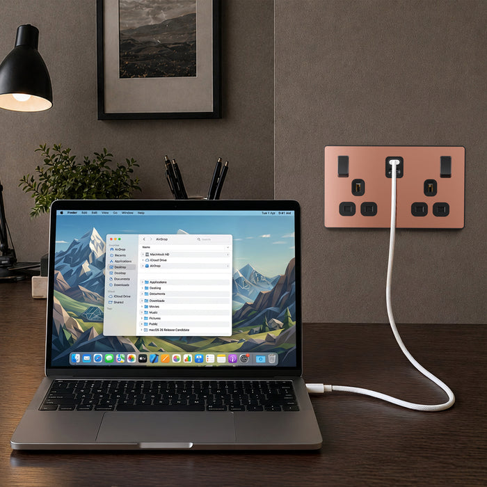 BG Evolve PCDCP22UCC65B 13A Double Switched Power Socket + 2xUSB-C (65W) - Polished Copper (Black)