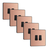 BG Evolve PCDCP42Bx5 20A 16AX 2 Way Double Light Switch - Polished Copper (Black) (5 Pack)