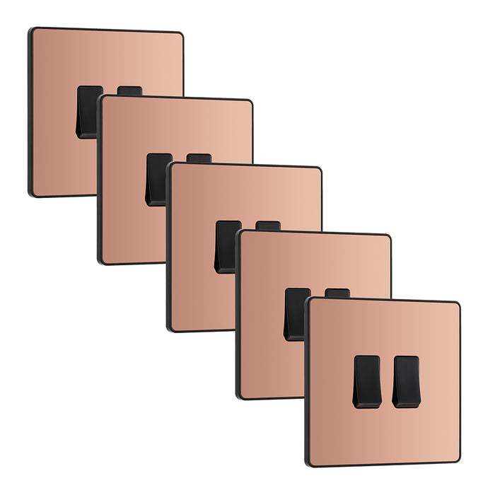 BG Evolve PCDCP42Bx5 20A 16AX 2 Way Double Light Switch - Polished Copper (Black) (5 Pack)