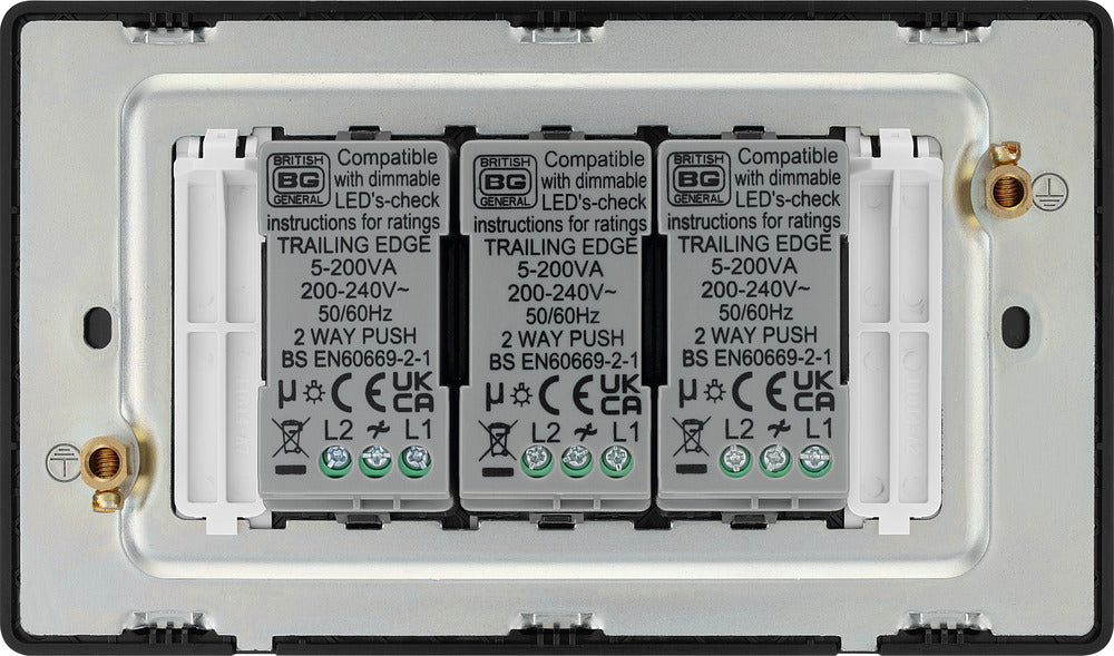 BG Evolve PCDCP83B 2-Way Trailing Edge LED 200W Triple Dimmer Switch Push On/Off - Polished Copper (Black) - westbasedirect.com