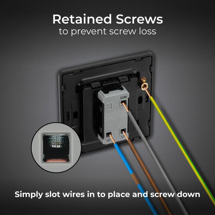 BG Evolve PCDDB12EB 20A 16AX 2 Way Single Light Switch, Edge to Edge Rocker - Matt Blue (Black) - westbasedirect.com