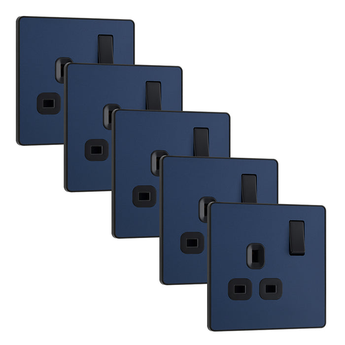 BG Evolve PCDDB21Bx5 13A Single Switched Power Socket - Matt Blue (Black) (5 Pack)