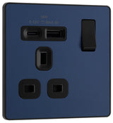 BG Evolve PCDDB21UAC18B 13A Single Switched Power Socket + USB A+C (18W) - Matt Blue (Black) - westbasedirect.com
