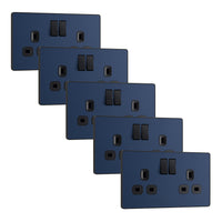 BG Evolve PCDDB22Bx5 13A Double Switched Power Socket - Matt Blue (Black) (5 Pack)