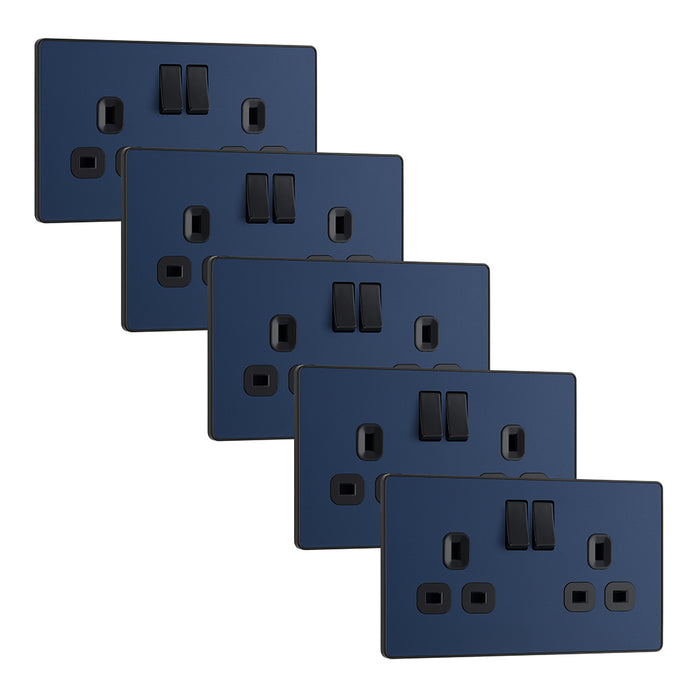 BG Evolve PCDDB22Bx5 13A Double Switched Power Socket - Matt Blue (Black) (5 Pack)