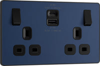 BG Evolve PCDDB22UAC22B 13A Double Switched Power Socket + USB A+C (22W) - Matt Blue (Black)