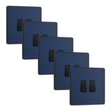 BG Evolve PCDDB42Bx5 20A 16AX 2 Way Double Light Switch - Matt Blue (Black) (5 Pack) - westbasedirect.com