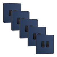 BG Evolve PCDDB42Bx5 20A 16AX 2 Way Double Light Switch - Matt Blue (Black) (5 Pack)
