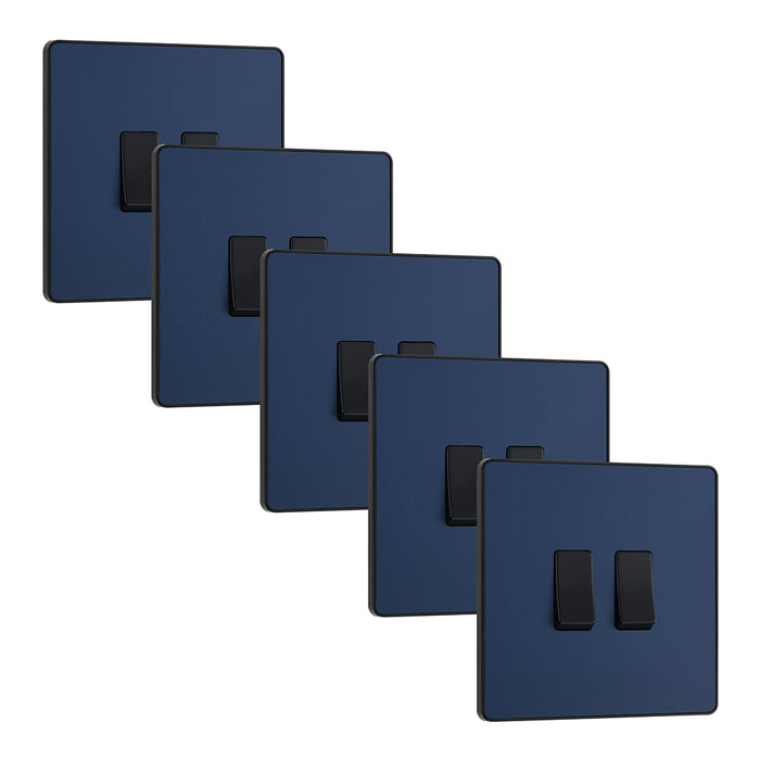 BG Evolve PCDDB42Bx5 20A 16AX 2 Way Double Light Switch - Matt Blue (Black) (5 Pack)
