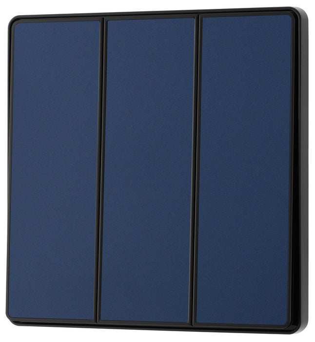 BG Evolve PCDDB43EB 20A 16AX 2 Way Triple Light Switch, Edge to Edge Rocker - Matt Blue (Black) - westbasedirect.com