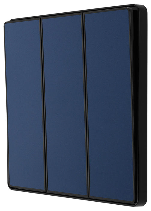 BG Evolve PCDDB43EB 20A 16AX 2 Way Triple Light Switch, Edge to Edge Rocker - Matt Blue (Black) - westbasedirect.com