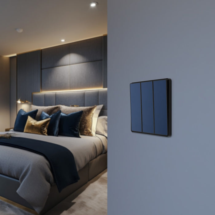 BG Evolve PCDDB43EB 20A 16AX 2 Way Triple Light Switch, Edge to Edge Rocker - Matt Blue (Black) - westbasedirect.com