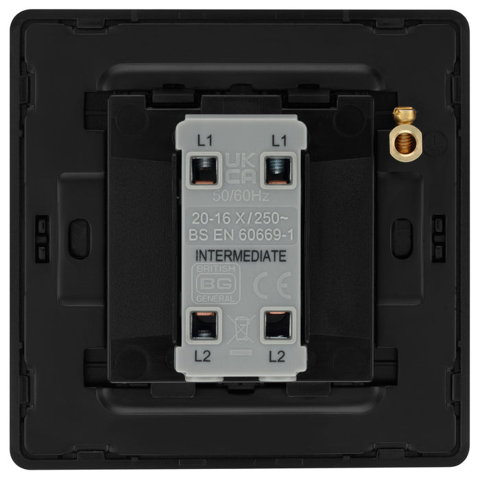 BG Evolve PCDMB13EB 20A 16AX 2 Way Single Intermediate Light Switch, Edge to Edge Rocker - Matt Black (Black) - westbasedirect.com