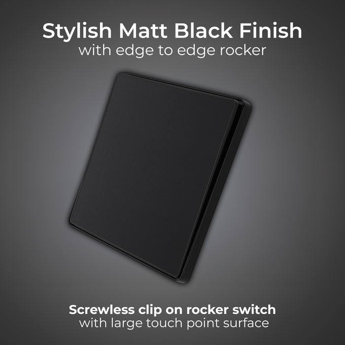 BG Evolve PCDMB13EB 20A 16AX 2 Way Single Intermediate Light Switch, Edge to Edge Rocker - Matt Black (Black) - westbasedirect.com