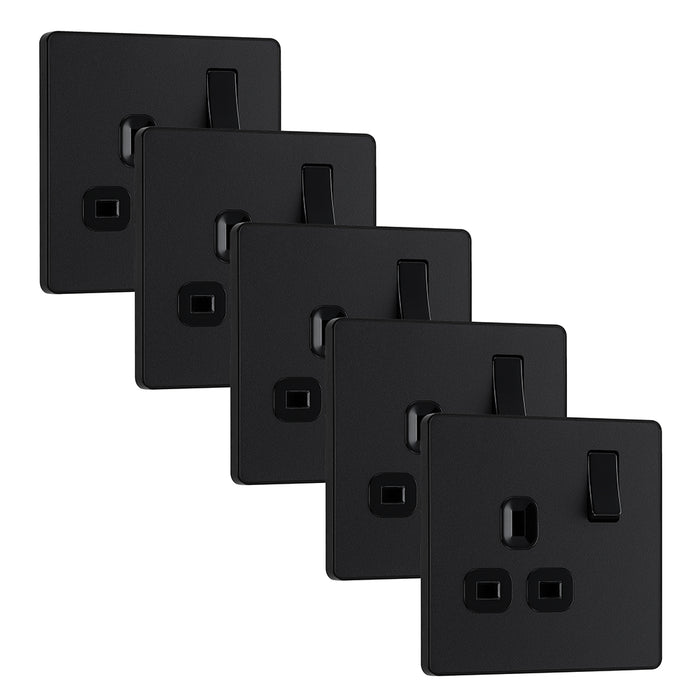 BG Evolve PCDMB21Bx5 13A Single Switched Power Socket - Matt Black (Black) (5 Pack)