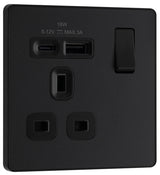 BG Evolve PCDMB21UAC18B 13A Single Switched Power Socket + USB A+C (18W) - Matt Black (Black) - westbasedirect.com