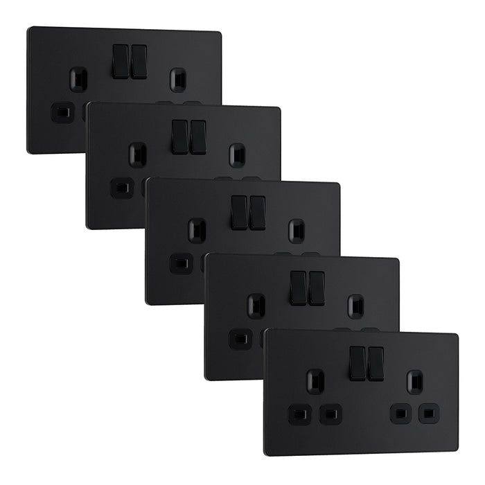 BG Evolve PCDMB22Bx5 13A Double Switched Power Socket - Matt Black (Black) (5 Pack)
